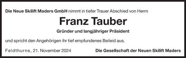 Traueranzeige von Franz Tauber von Dolomiten