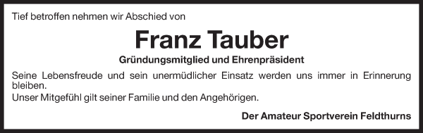 Traueranzeige von Franz Tauber von Dolomiten