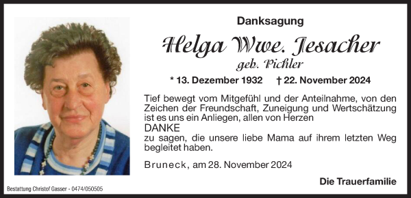 Traueranzeige von Helga Jesacher von Dolomiten