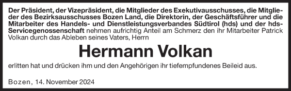 Traueranzeige von Hermann Volkan von Dolomiten