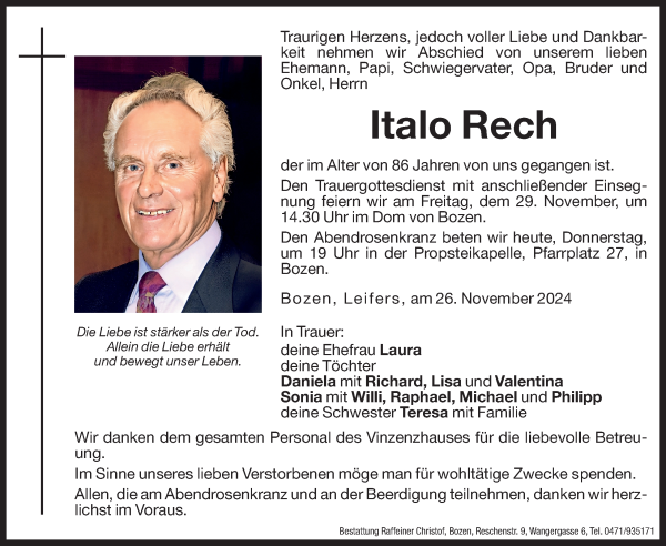 Traueranzeige von Italo Rech von Dolomiten