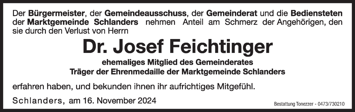  Traueranzeige für Josef Feichtinger vom 16.11.2024 aus Dolomiten