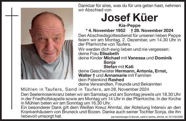 Traueranzeige von Josef Küer von Dolomiten