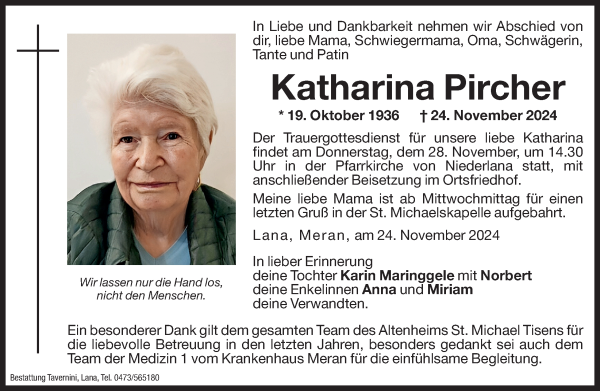 Traueranzeige von Katharina Pircher von Dolomiten