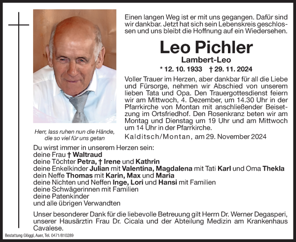 Traueranzeige von Leo Pichler von Dolomiten