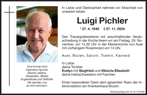 Traueranzeige von Luigi Pichler von Dolomiten