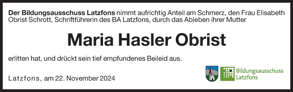 Traueranzeige von Maria Hasler Obrist von Dolomiten