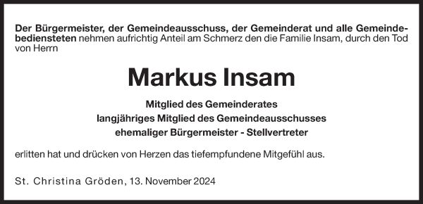 Traueranzeige von Markus Insam von Dolomiten