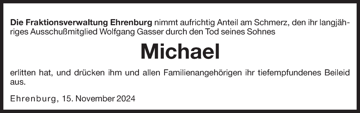  Traueranzeige für Michael Gasser vom 20.11.2024 aus Dolomiten