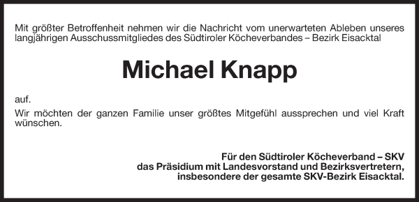 Traueranzeige von Michael Knapp von Dolomiten