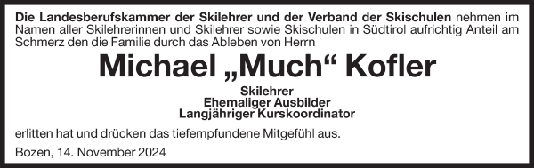 Traueranzeige von Michael Kofler von Dolomiten