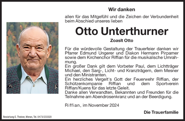 Traueranzeige von Otto Unterthurner von Dolomiten