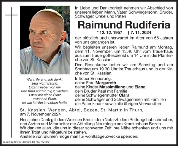 Traueranzeige von Raimund Rudiferia von Dolomiten