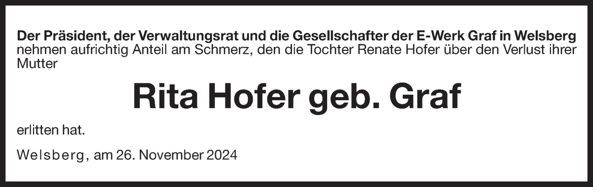  Traueranzeige für Rita Hofer vom 27.11.2024 aus Dolomiten