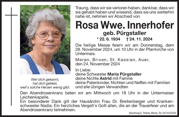 Traueranzeige von Rosa Innerhofer von Dolomiten