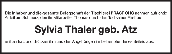 Traueranzeige von Sylvia Thaler von Dolomiten