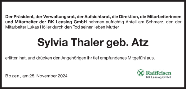 Traueranzeige von Sylvia Thaler von Dolomiten