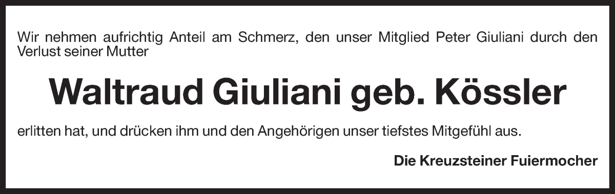  Traueranzeige für Waltraud Giuliani vom 14.11.2024 aus Dolomiten