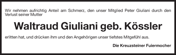 Traueranzeige von Waltraud Giuliani von Dolomiten