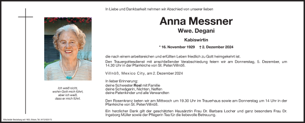 Traueranzeige von Anna Degani von Dolomiten