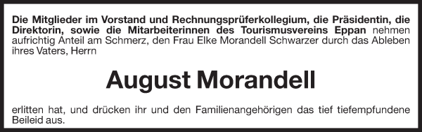 Traueranzeige von August Morandell von Dolomiten