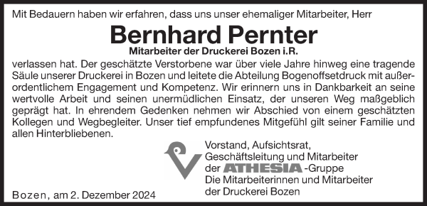 Traueranzeige von Bernhard Pernter von Dolomiten