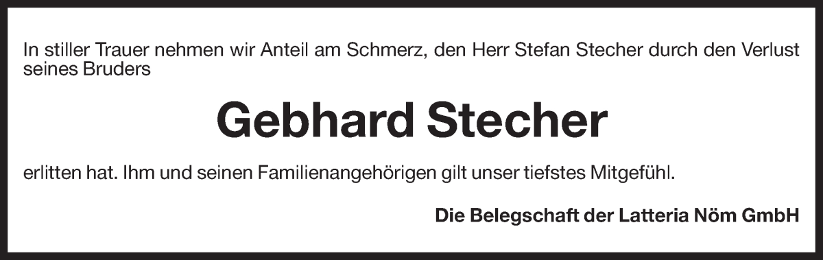  Traueranzeige für Gebhard Stecher vom 31.12.2024 aus Dolomiten