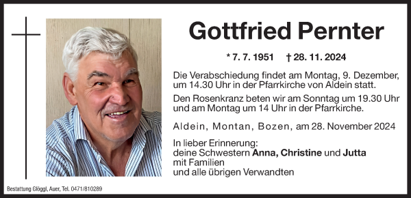 Traueranzeige von Gottfried Pernter von Dolomiten