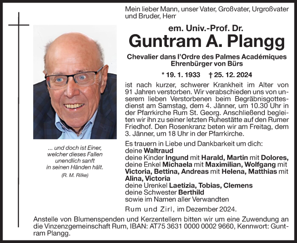 Traueranzeige von Guntram A. Plangg von Dolomiten