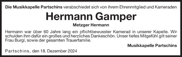 Traueranzeige von Hermann Gamper von Dolomiten