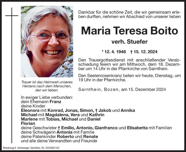 Traueranzeige von Maria Teresa Stuefer von Dolomiten