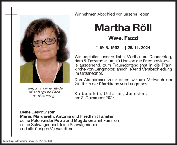 Traueranzeige von Martha Fazzi von Dolomiten