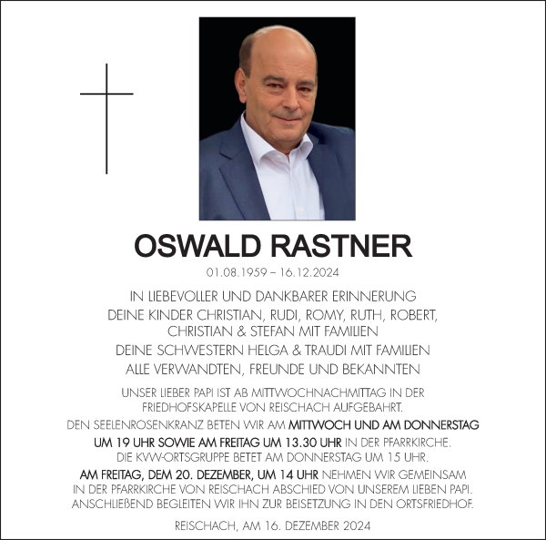 Traueranzeige von Oswald Rastner von Dolomiten