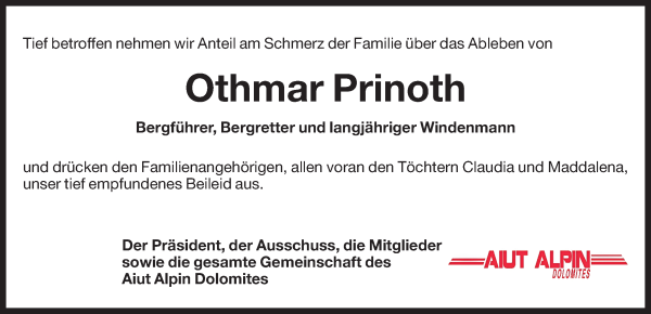 Traueranzeige von Othmar Prinoth von Dolomiten