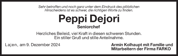 Traueranzeige von Peppi Dejori von Dolomiten