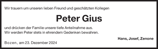Traueranzeige von Peter Gius von Dolomiten