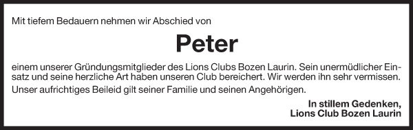 Traueranzeige von Peter Gius von Dolomiten