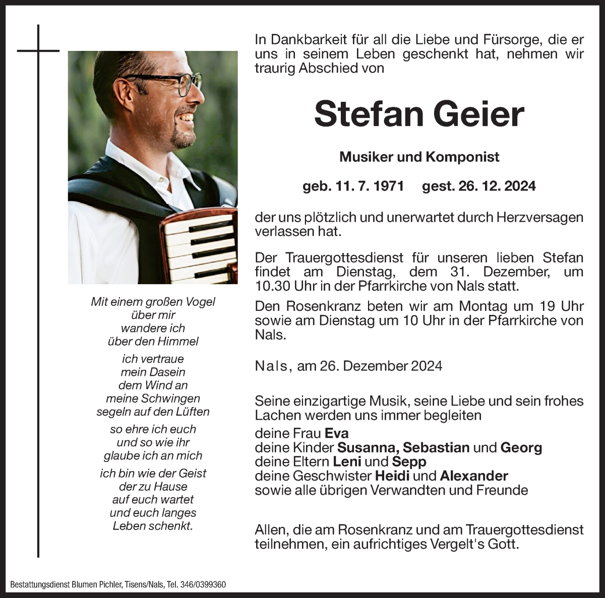  Traueranzeige für Stefan Geier vom 30.12.2024 aus Dolomiten