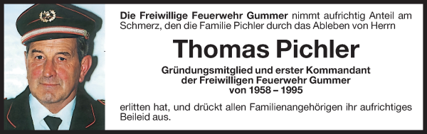 Traueranzeige von Thomas Pichler von Dolomiten