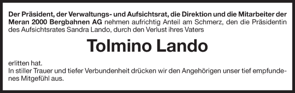 Traueranzeige von Tolmino Lando von Dolomiten