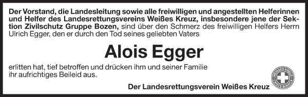 Traueranzeige von Alois Egger von Dolomiten