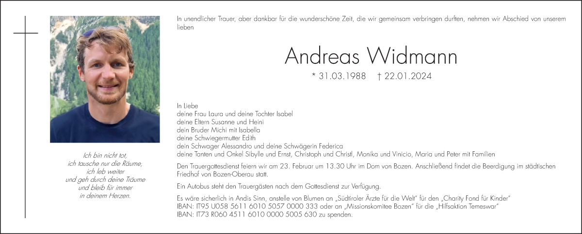  Traueranzeige für Andreas Widmann vom 21.02.2024 aus Dolomiten