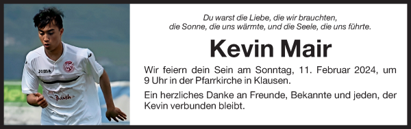 Traueranzeige von Kevin Mair von Dolomiten