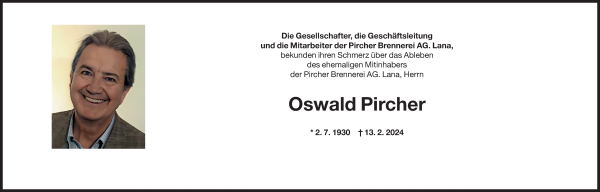 Traueranzeige von Oswald Pircher von Dolomiten