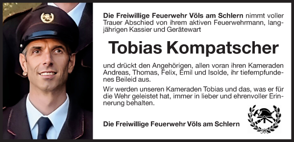 Traueranzeige von Tobias Kompatscher von Dolomiten