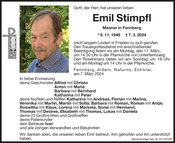Traueranzeige von Emil Stimpfl von Dolomiten