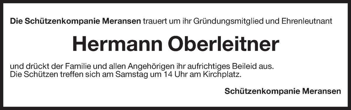  Traueranzeige für Hermann Oberleitner vom 01.03.2024 aus Dolomiten