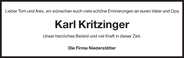 Traueranzeige von Karl Kritzinger von Dolomiten
