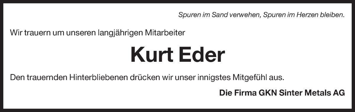  Traueranzeige für Kurt Eder vom 13.03.2024 aus Dolomiten