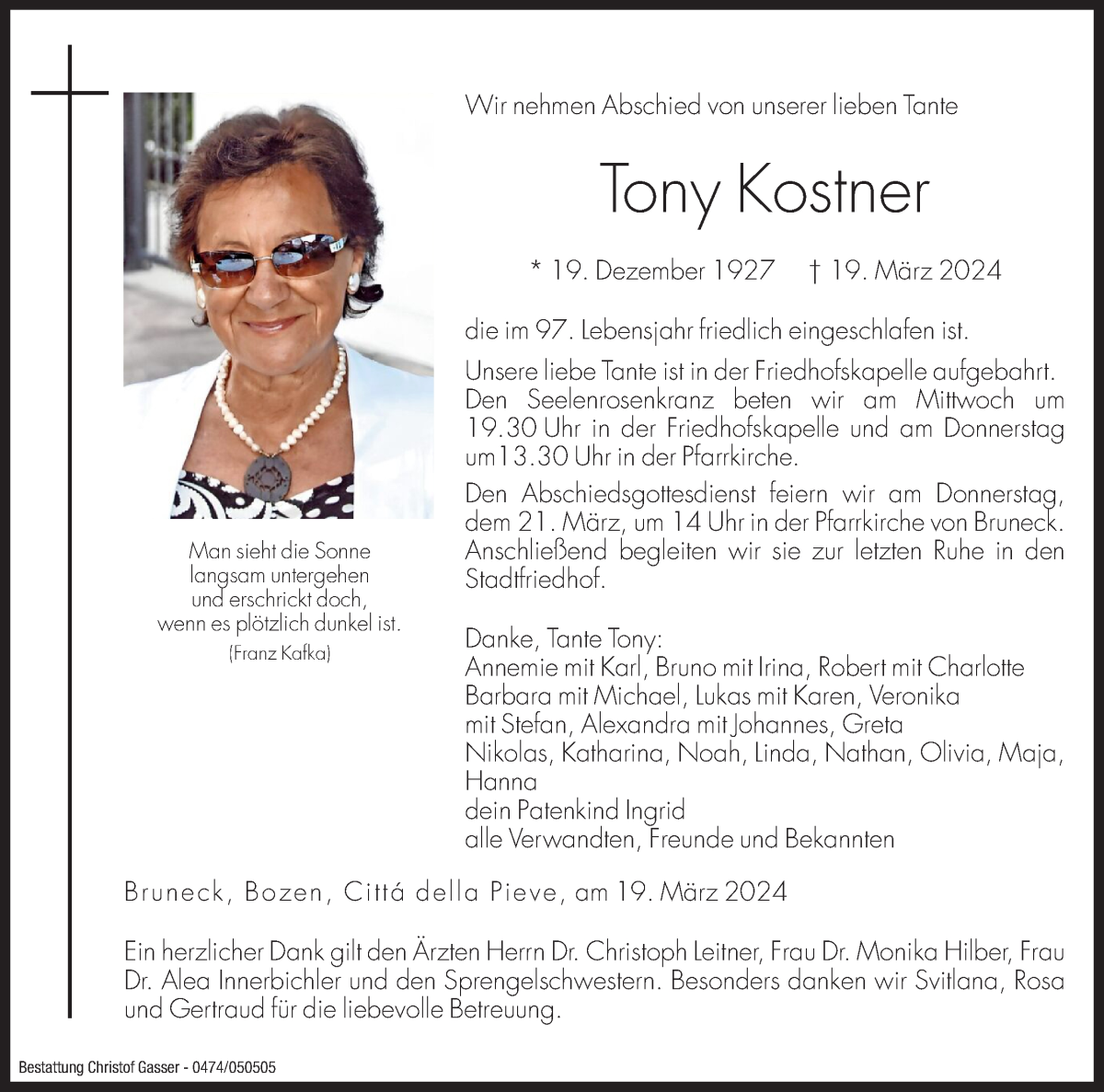  Traueranzeige für Tony Kostner vom 20.03.2024 aus Dolomiten